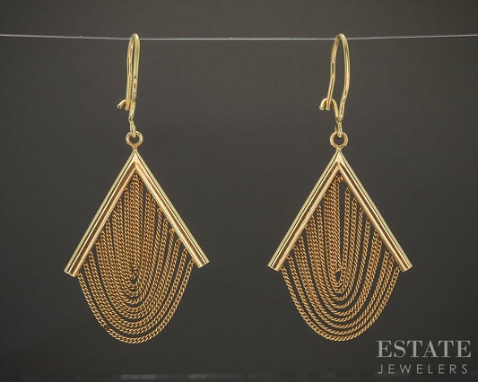 Vintage 18k Yellow Gold Chevron Multi Chain Dangle Earrings 5.9g p22483