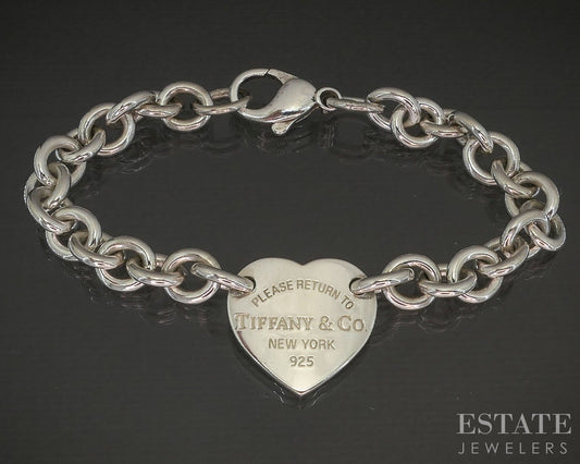 Sterling Silver Tiffany & Co. Return Heart Tag Ladies Bracelet 27g 7.25"L p22241