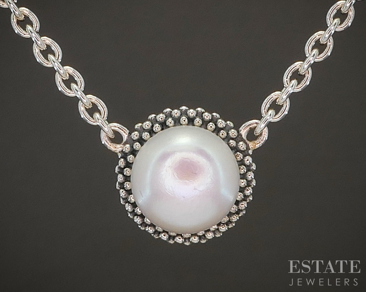 Sterling Silver LAGOS Caviar 8.8mm Freshwater Pearl Cable Necklace 18"L p22336