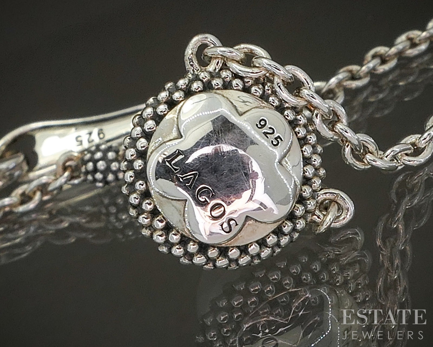 Sterling Silver LAGOS Caviar 8.8mm Freshwater Pearl Cable Necklace 18"L p22336