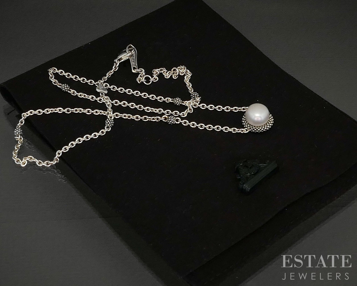 Sterling Silver LAGOS Caviar 8.8mm Freshwater Pearl Cable Necklace 18"L p22336