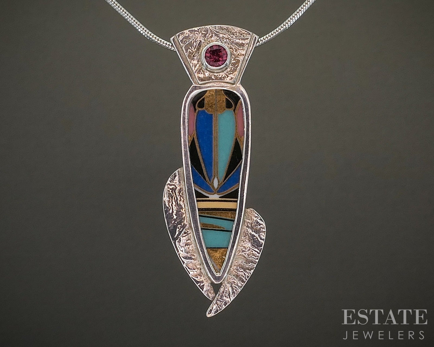 Vintage Sterling Southwestern NILSSON Rhodolite Garnet Necklace 11g 20"L p25267