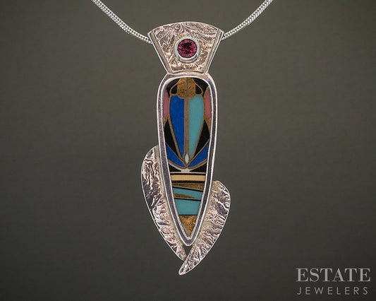 Vintage Sterling Southwestern NILSSON Rhodolite Garnet Necklace 11g 20"L p25267