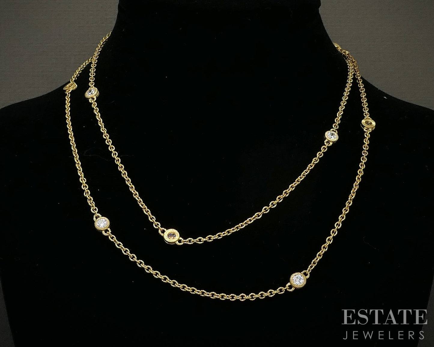 Sterling Judith Ripka CZ Cable Chain Station Necklace 17g 34"L p25278