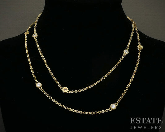Sterling Judith Ripka CZ Cable Chain Station Necklace 17g 34"L p25278