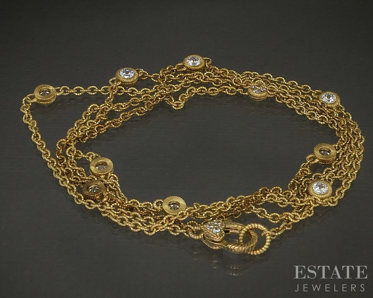 Sterling Judith Ripka CZ Cable Chain Station Necklace 17g 34"L p25278