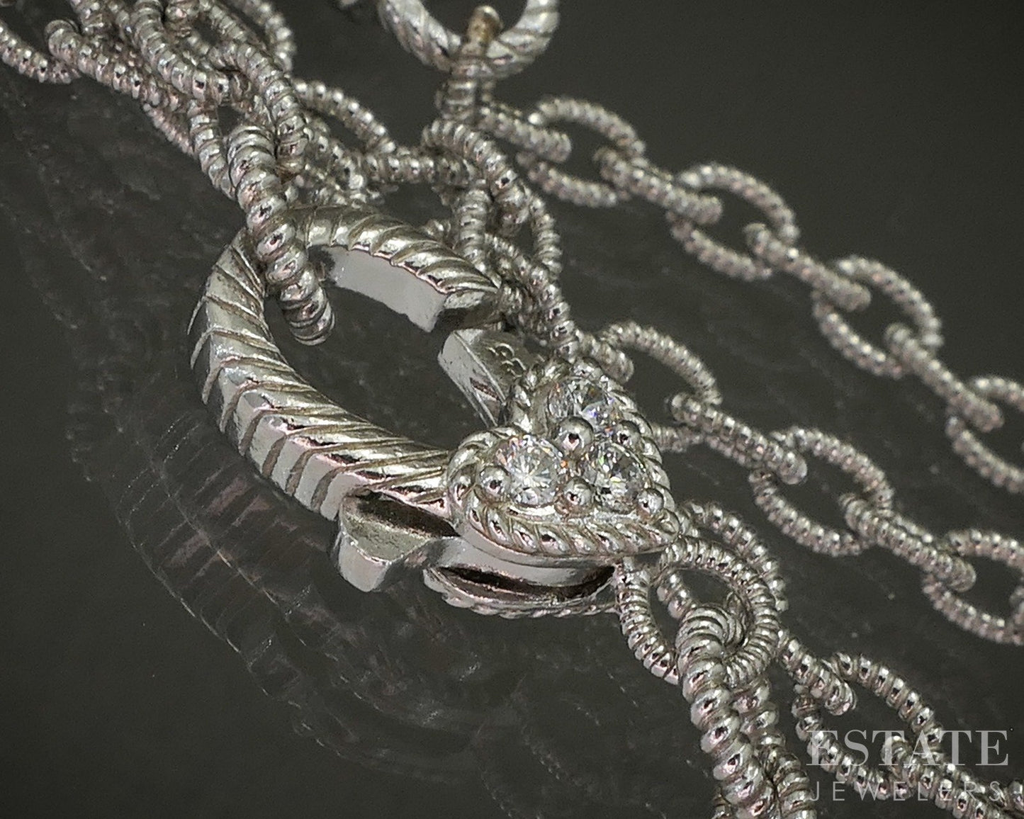Sterling Judith Ripka Pearl & CZ Cable Link Station Necklace 59g 36"L p25279