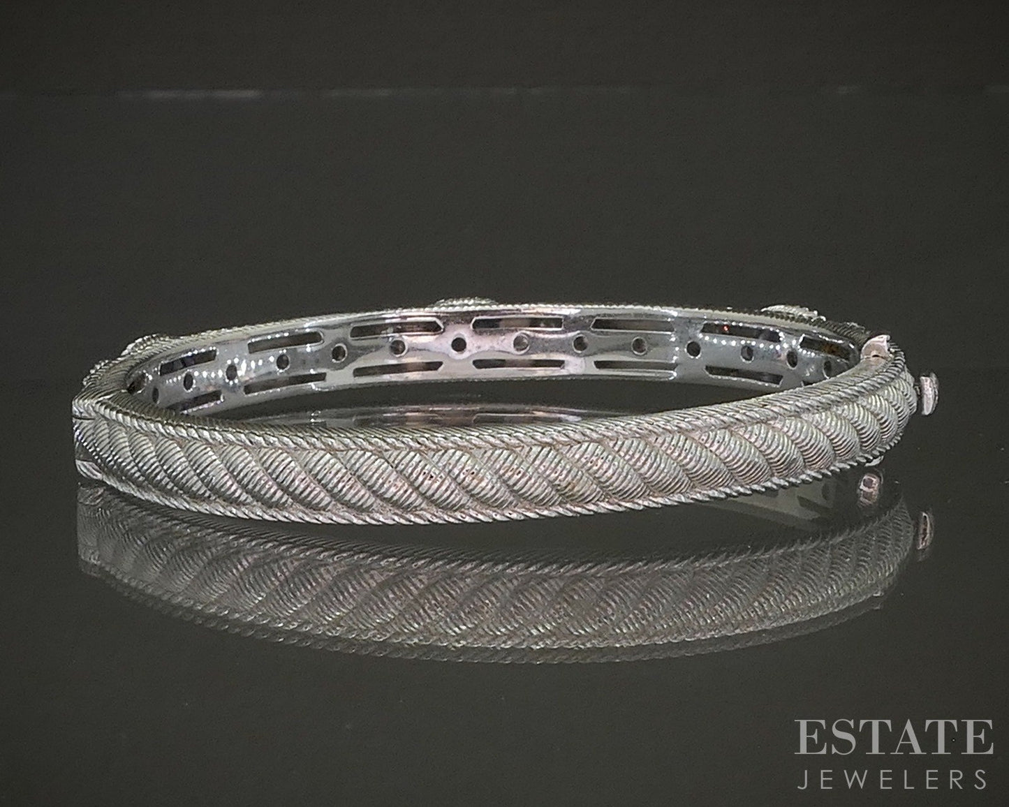 Sterling Silver Judith Ripka Natural Amethyst & CZ Bangle Bracelet 27.7g p25285