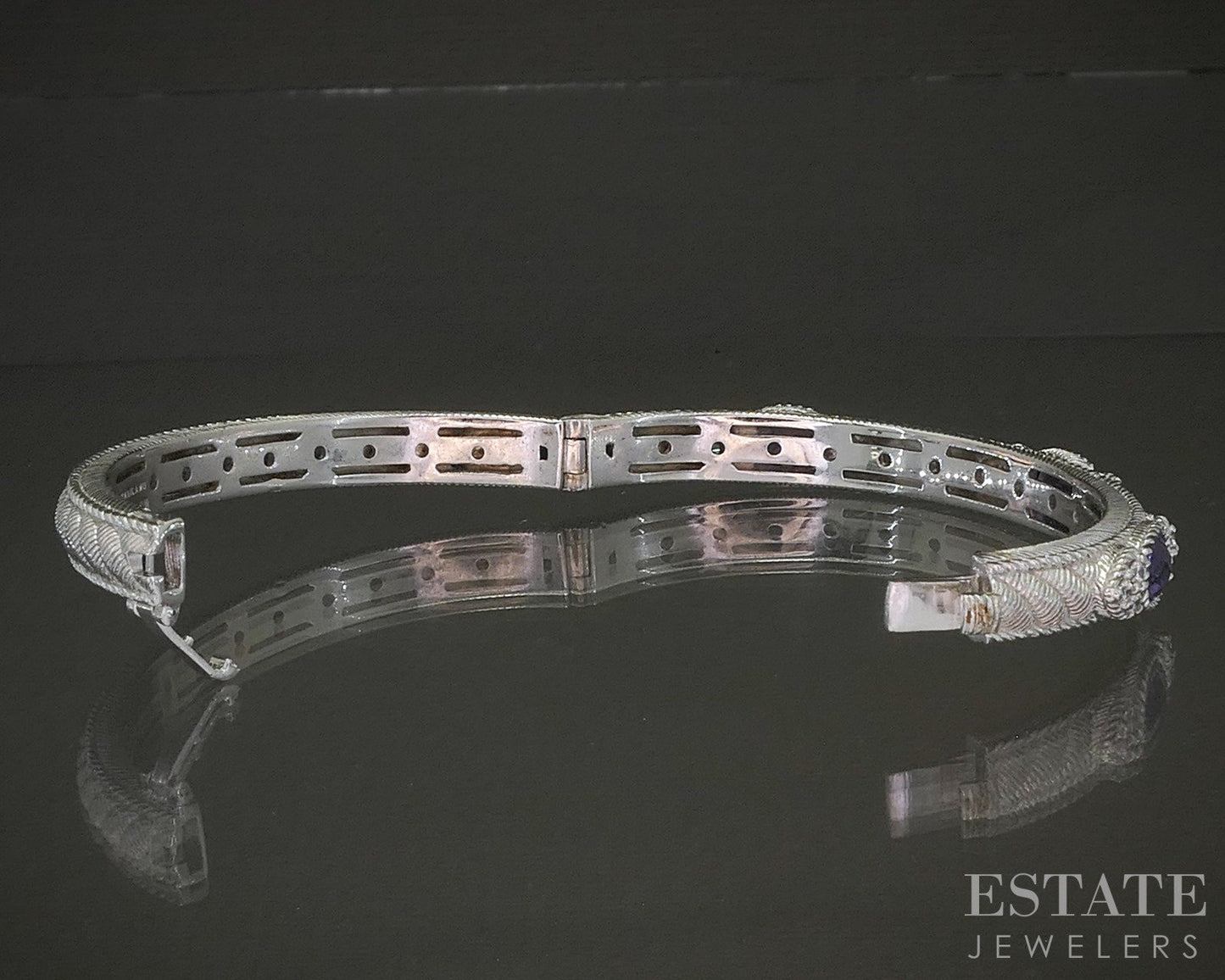 Sterling Silver Judith Ripka Natural Amethyst & CZ Bangle Bracelet 27.7g p25285