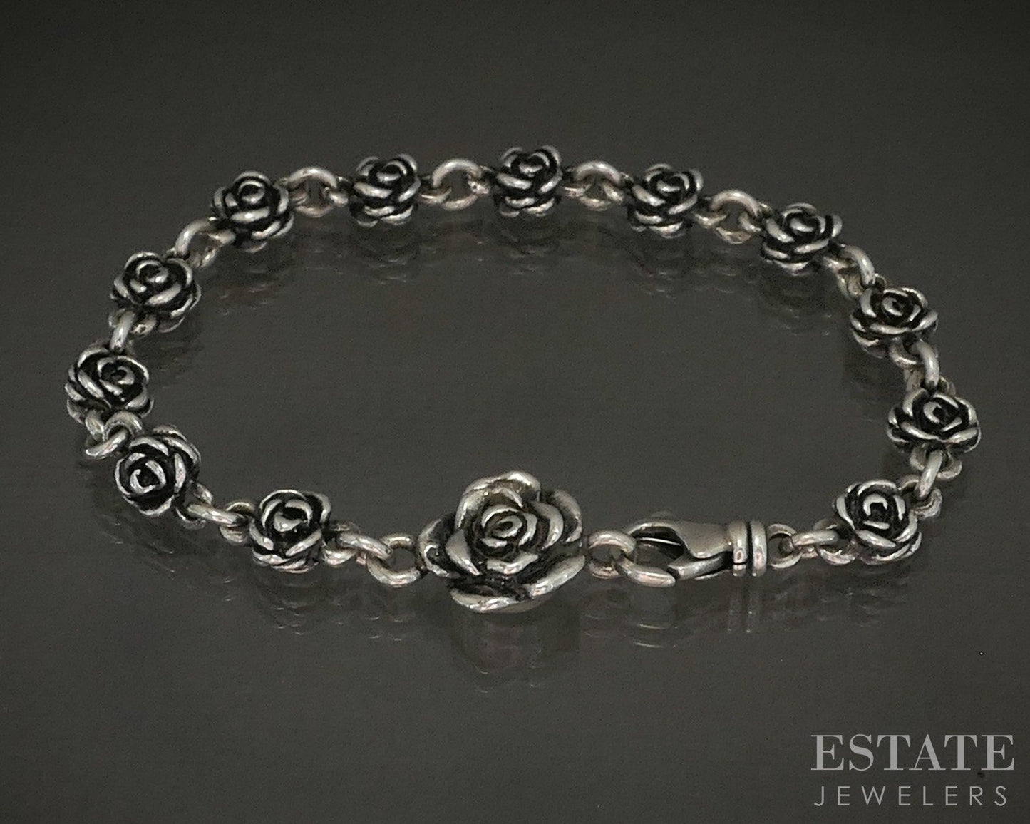Sterling King Baby Rose Motif Link Chain Bracelet 25.8g 7.75"L p25286