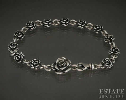 Sterling King Baby Rose Motif Link Chain Bracelet 25.8g 7.75"L p25286