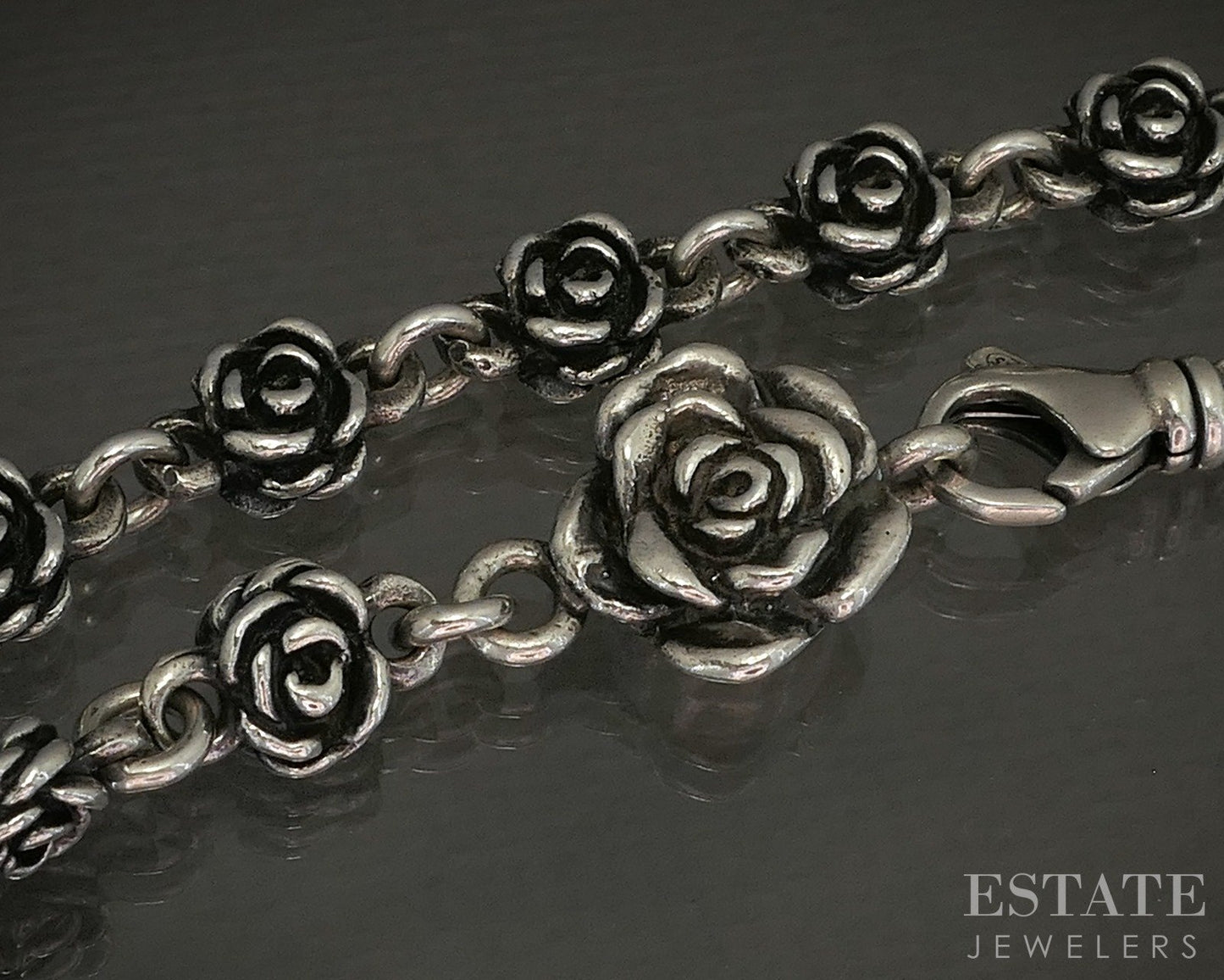 Sterling King Baby Rose Motif Link Chain Bracelet 25.8g 7.75"L p25286