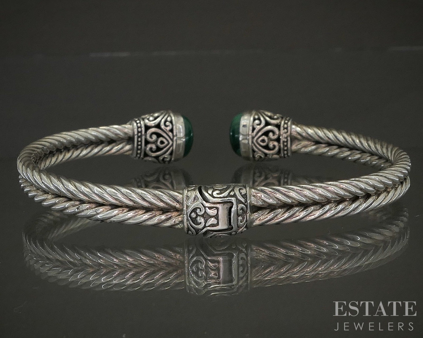 18k & Sterling Silver Natural Malachite Ladies Cuff Bracelet 25g p25299