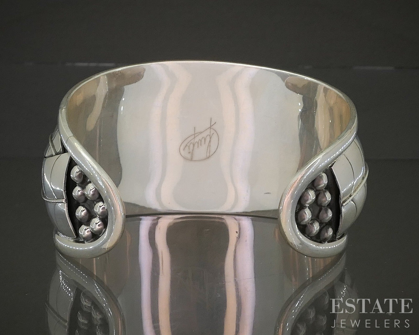 Vintage Sterling Silver Mexico DDD Signed Leafy Large Cuff Bracelet 74g p25303