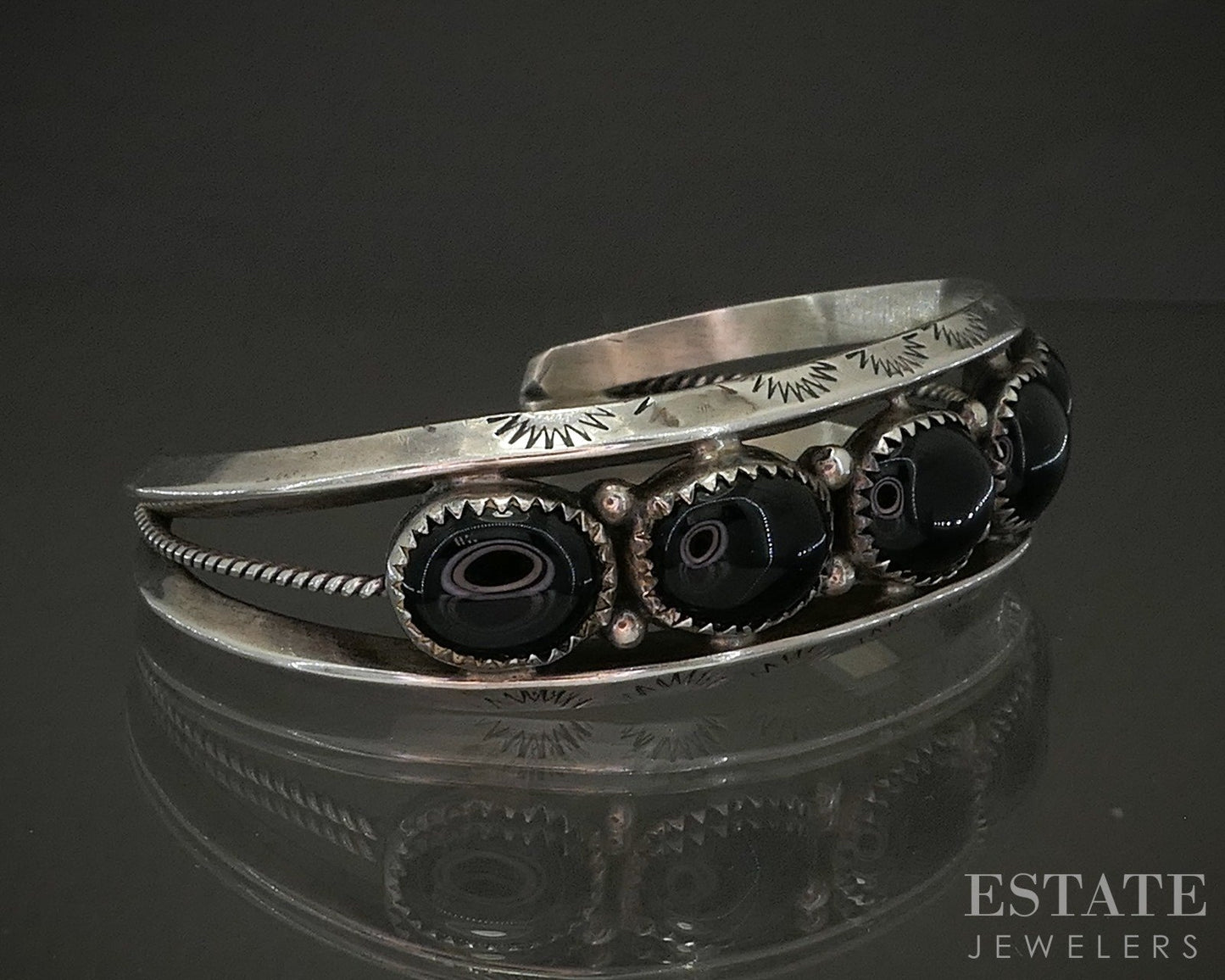 Vintage Sterling Navajo Black Onyx Jason Livingston Cuff Bracelet 29.7g p25305