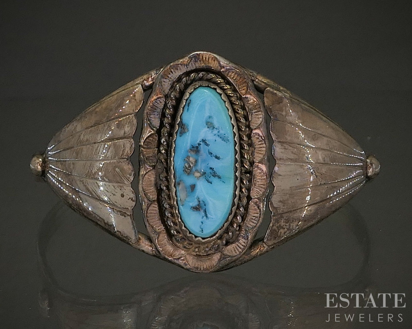 Vintage Sterling Johnny Pitchlynn Choctaw Turquoise Cuff Bracelet 17.4g p25308