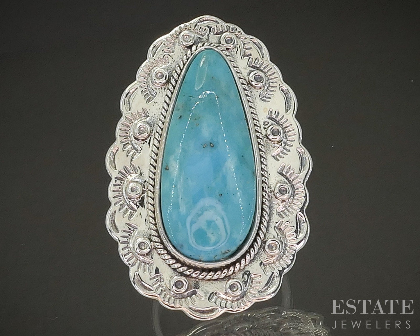 Vintage Sterling Natural Turquoise Signed FD Navajo Ladies Ring 14.1g p25326