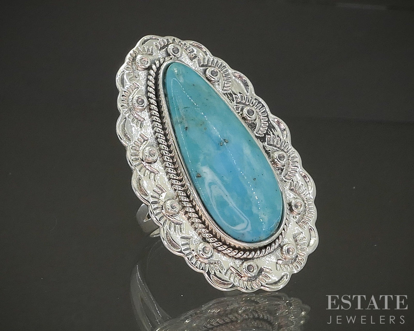 Vintage Sterling Natural Turquoise Signed FD Navajo Ladies Ring 14.1g p25326