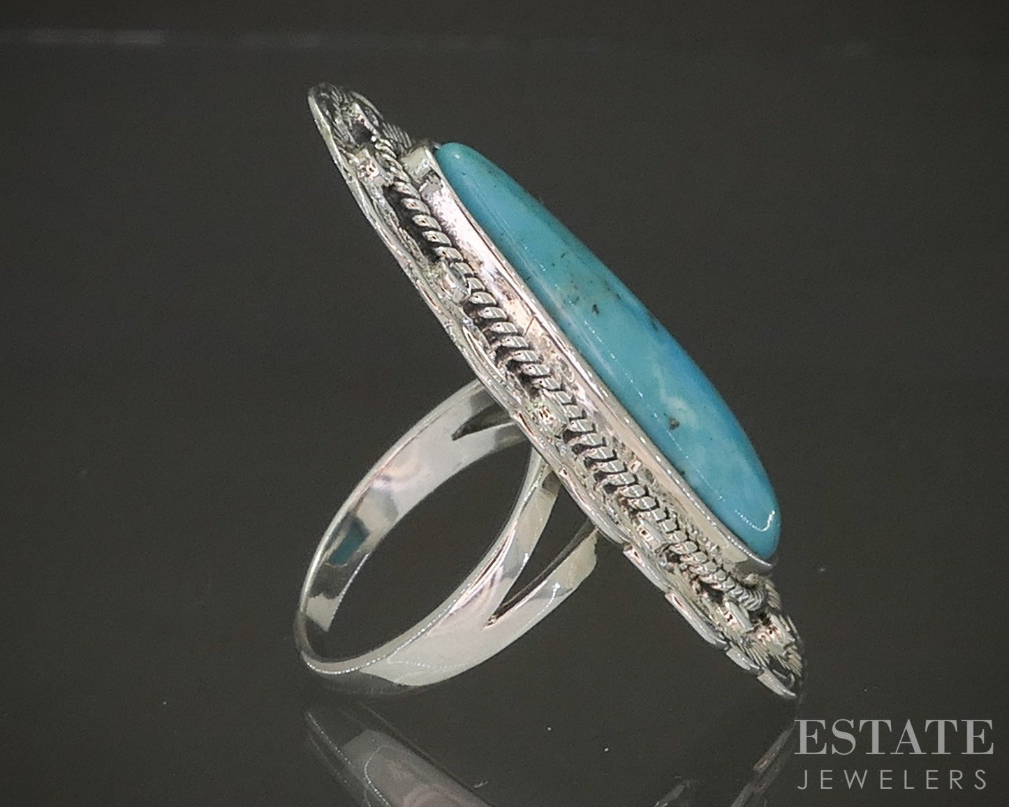 Vintage Sterling Natural Turquoise Signed FD Navajo Ladies Ring 14.1g p25326