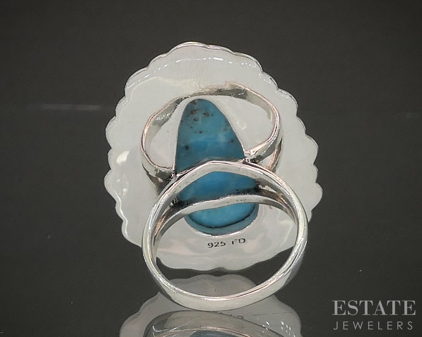 Vintage Sterling Natural Turquoise Signed FD Navajo Ladies Ring 14.1g p25326