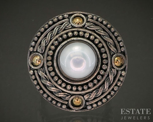 18k & Sterling BA Bali Suarti Mabe Pearl Ladies Shield Ring 16.8g p25331