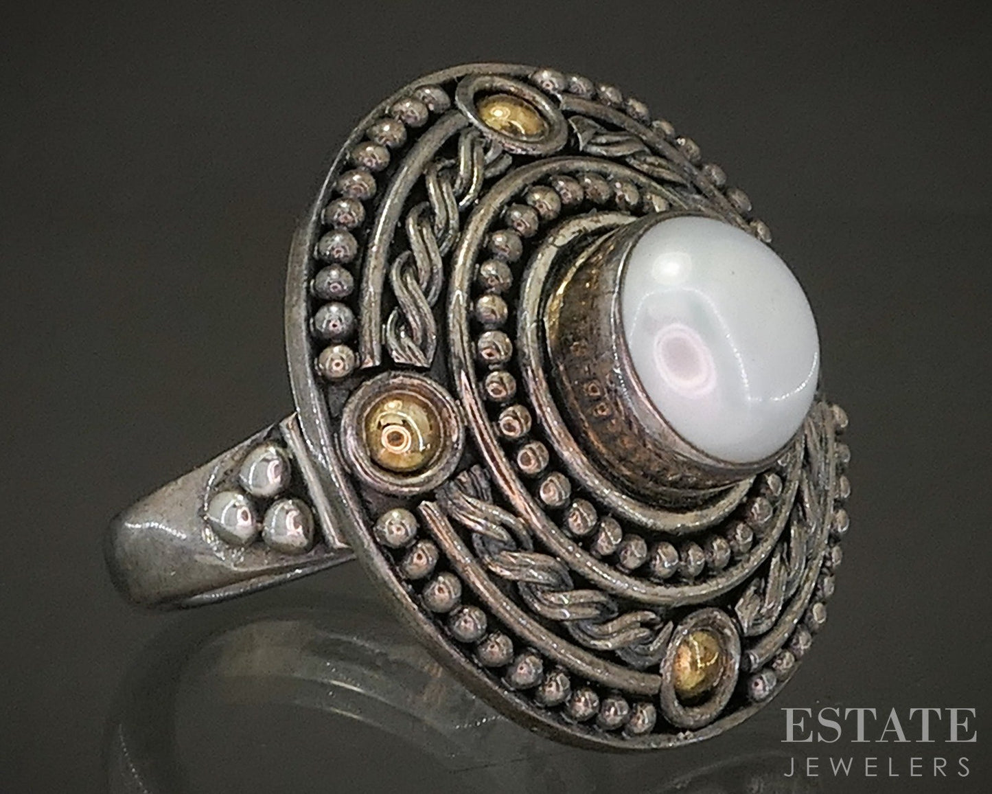 18k & Sterling BA Bali Suarti Mabe Pearl Ladies Shield Ring 16.8g p25331