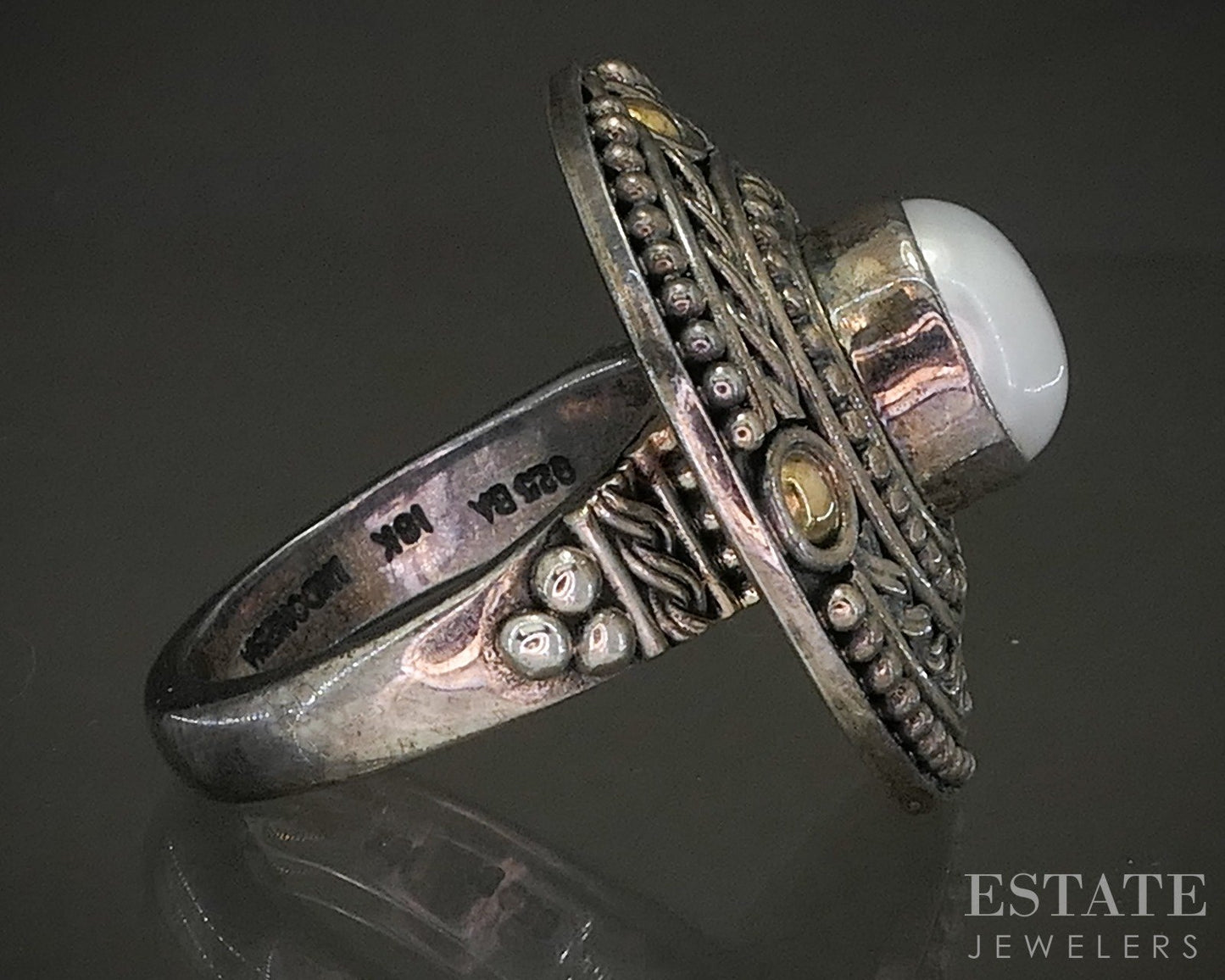 18k & Sterling BA Bali Suarti Mabe Pearl Ladies Shield Ring 16.8g p25331