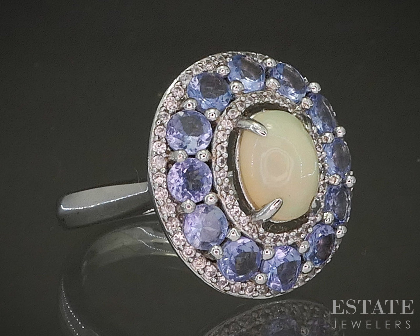 Sterling Natural Opal Tanzanite & White Sapphire Shield Ring 6.3g p25333