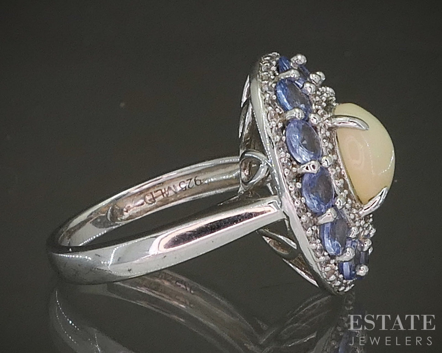 Sterling Natural Opal Tanzanite & White Sapphire Shield Ring 6.3g p25333