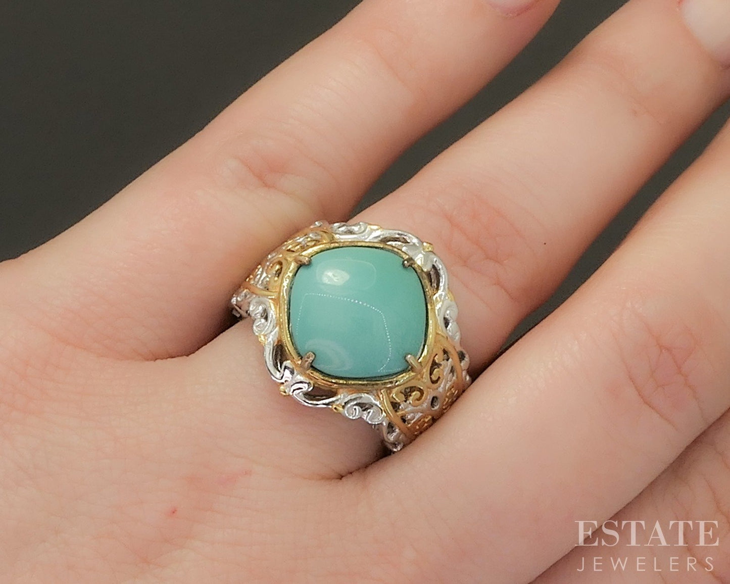 18K/Sterling Michael Valitutti Sleeping Beauty Turquoise Ladies Ring 8.2g p25335