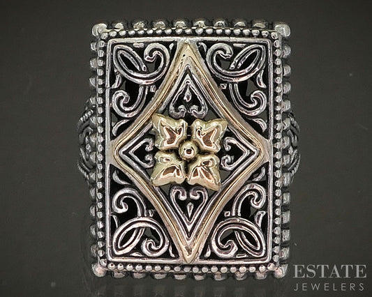 14k & Sterling Arts Elegance Filigree Ladies Shield Ring 9.2g p25337
