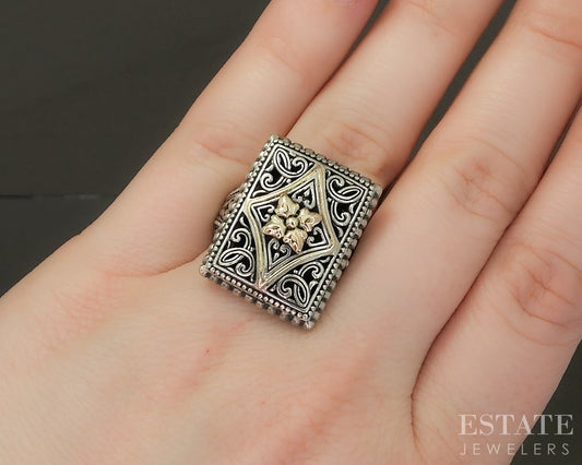 14k & Sterling Arts Elegance Filigree Ladies Shield Ring 9.2g p25337