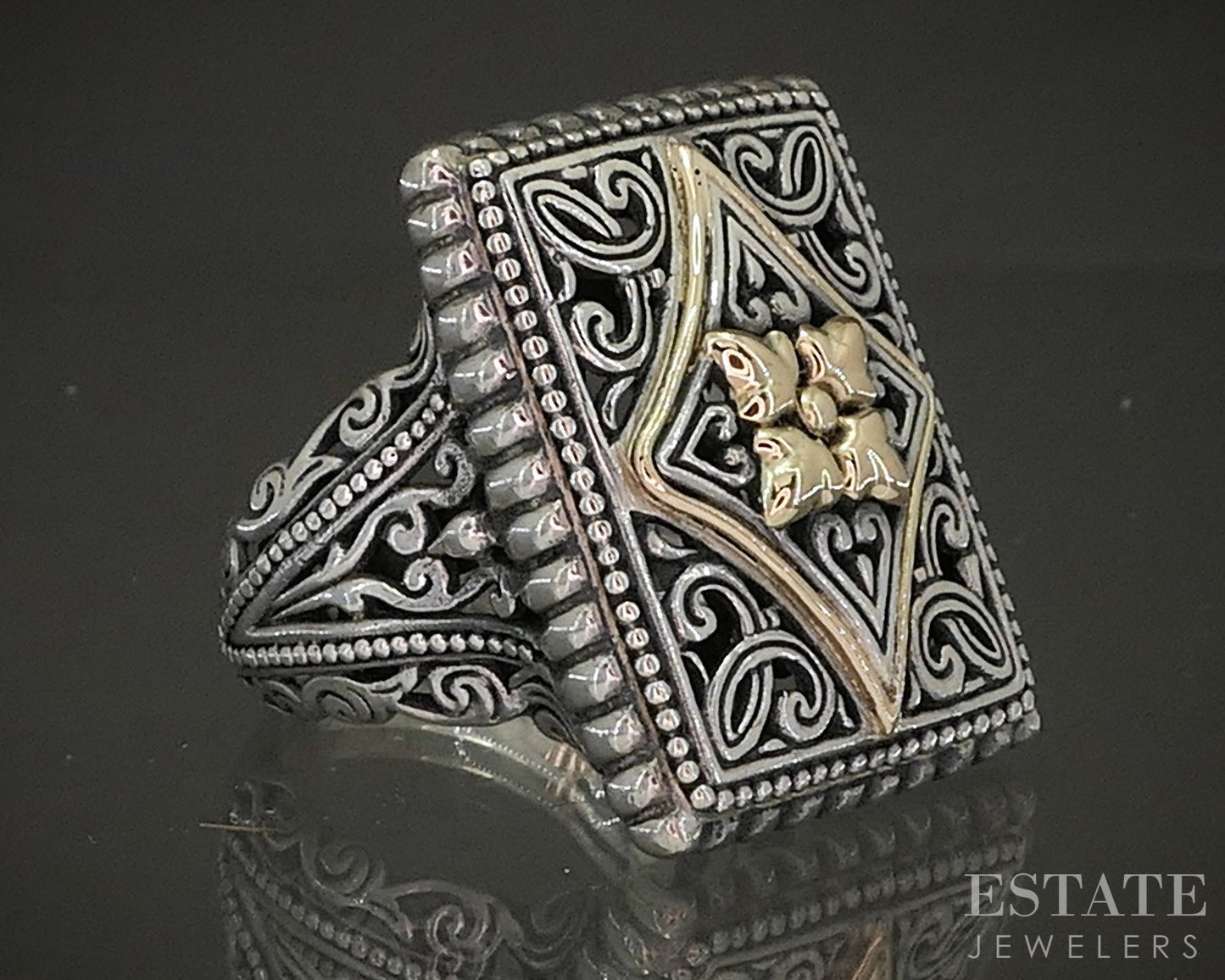 14k & Sterling Arts Elegance Filigree Ladies Shield Ring 9.2g p25337