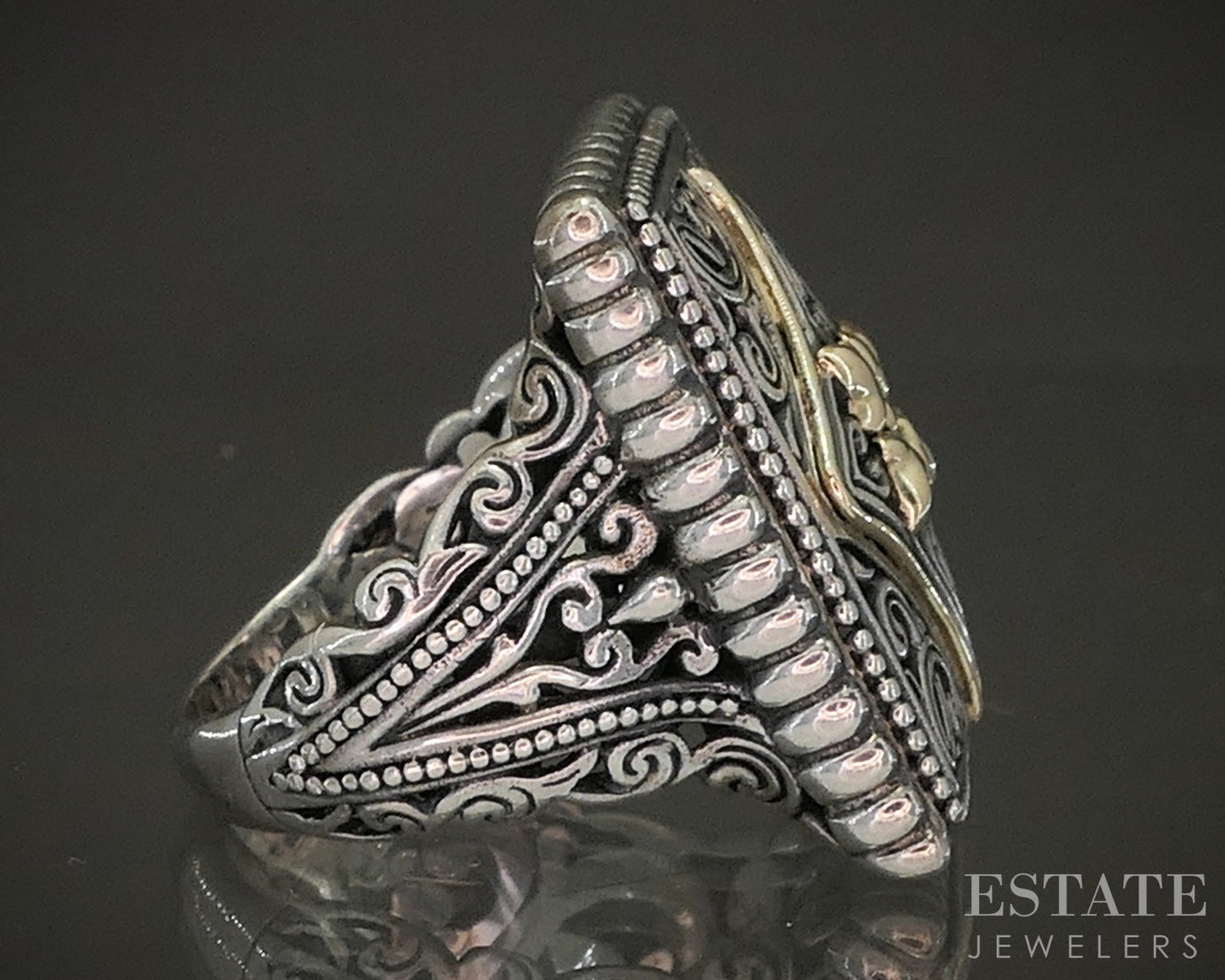 14k & Sterling Arts Elegance Filigree Ladies Shield Ring 9.2g p25337