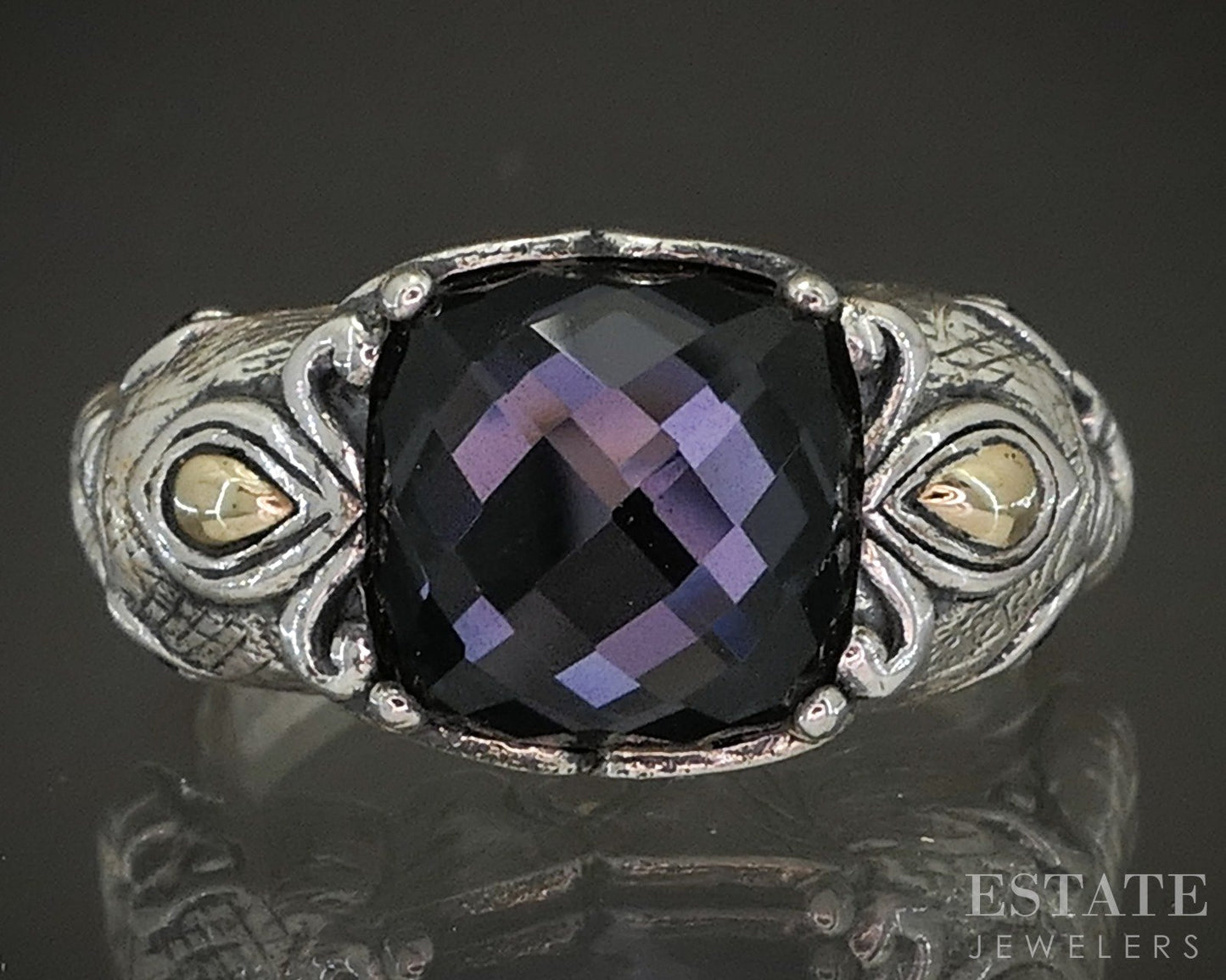 14k & Sterling JAI John Hardy Amethyst Citrine Elephant Ring 8.9g p25344
