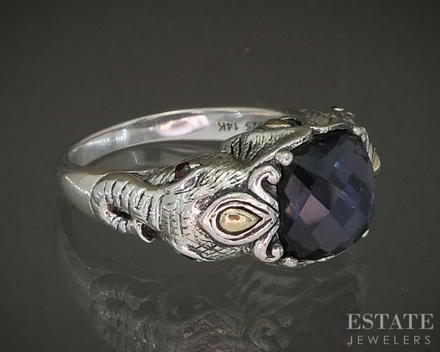 14k & Sterling JAI John Hardy Amethyst Citrine Elephant Ring 8.9g p25344