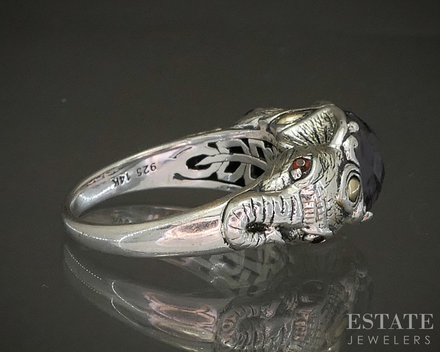 14k & Sterling JAI John Hardy Amethyst Citrine Elephant Ring 8.9g p25344