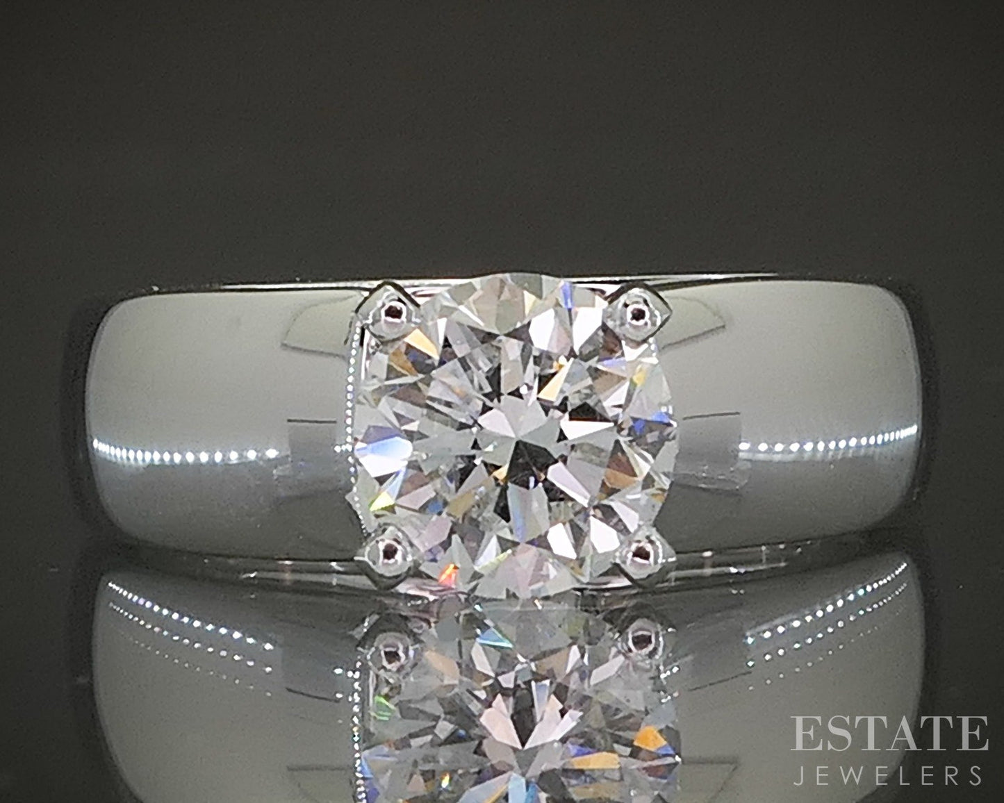 14k White Gold Round Natural 1.12ct Diamond Solitaire Engagement Ring 8g p25300