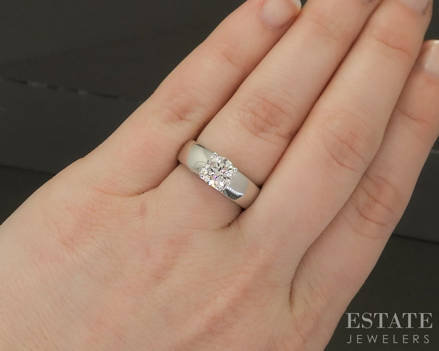 14k White Gold Round Natural 1.12ct Diamond Solitaire Engagement Ring 8g p25300