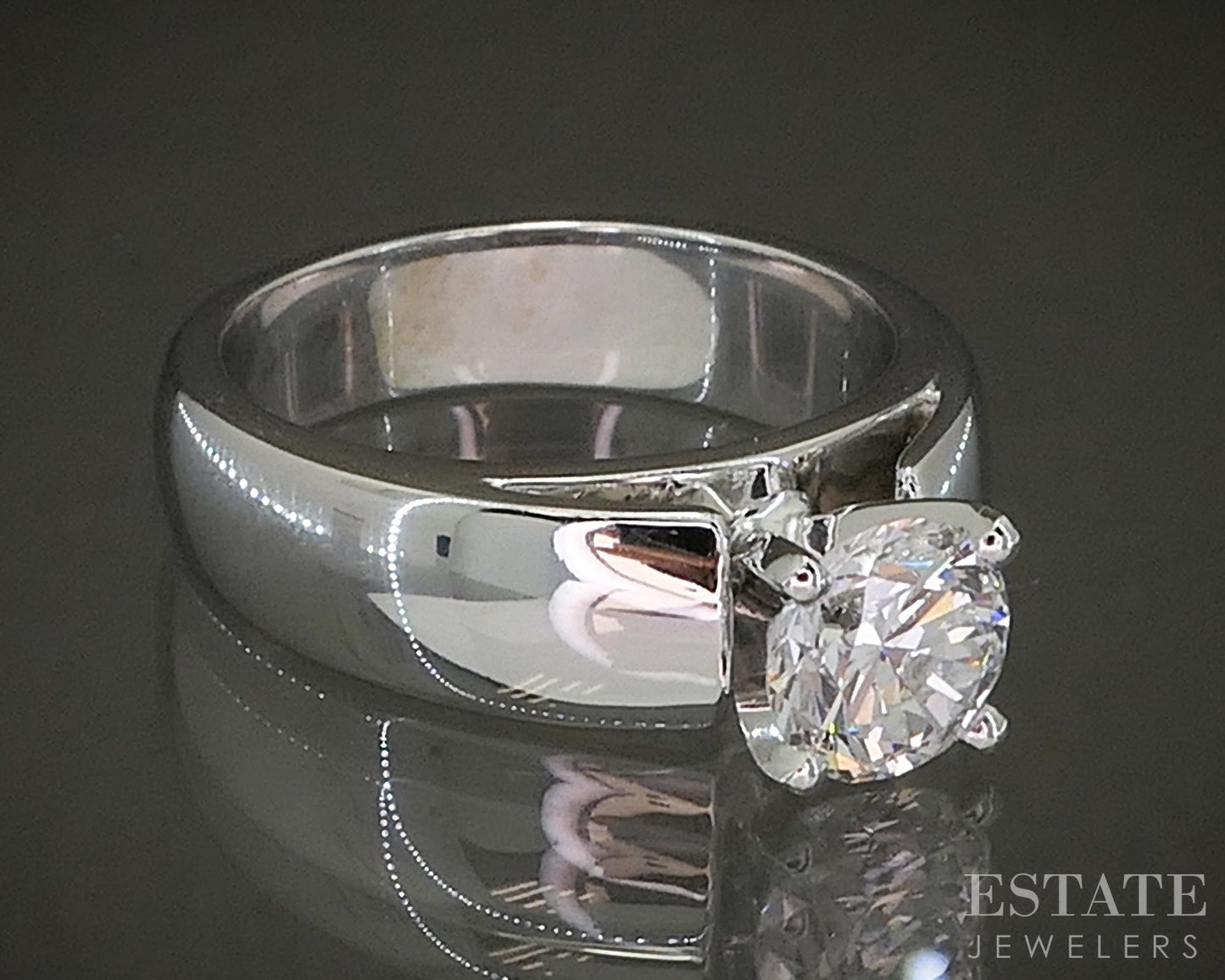 14k White Gold Round Natural 1.12ct Diamond Solitaire Engagement Ring 8g p25300