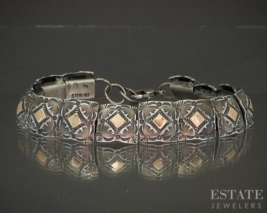 Vintage 14k & Sterling Concho Southwestern Panel Link Bracelet 33g 7.5"L p25410