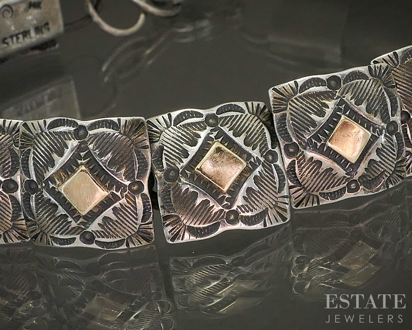 Vintage 14k & Sterling Concho Southwestern Panel Link Bracelet 33g 7.5"L p25410