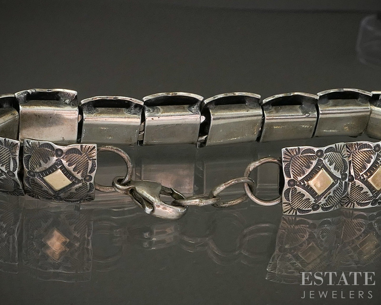 Vintage 14k & Sterling Concho Southwestern Panel Link Bracelet 33g 7.5"L p25410