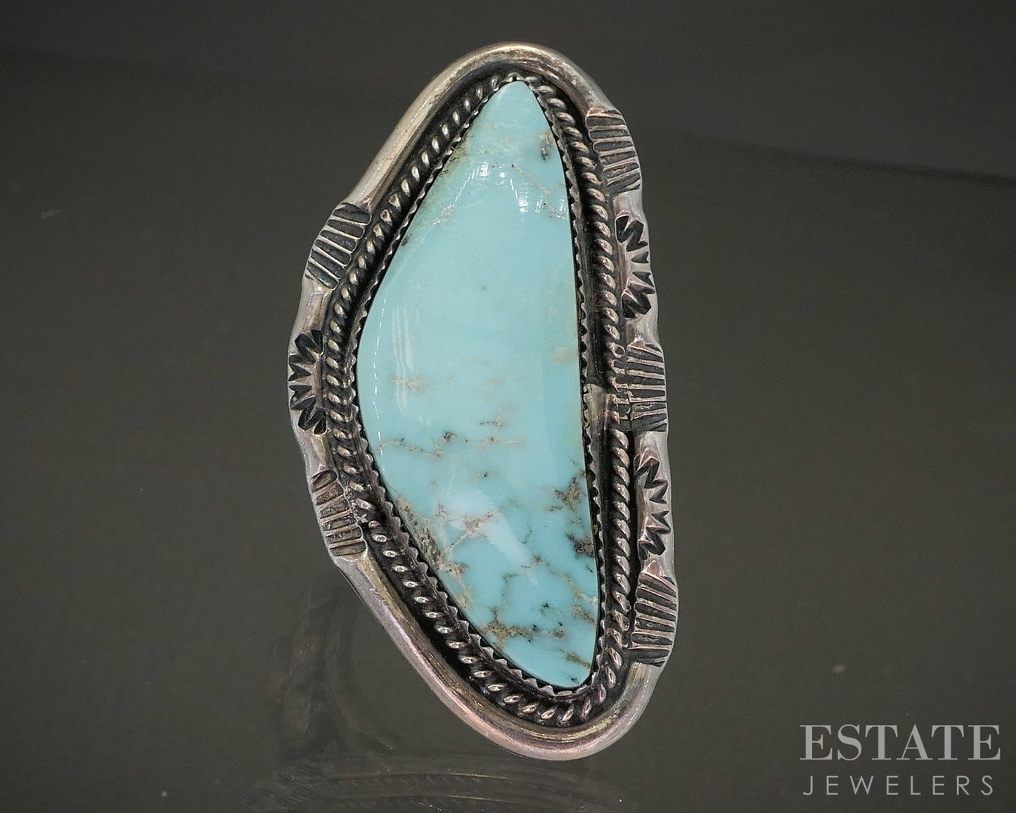 Vintage Sterling Natural Turquoise Navajo Benjamin Piaso Mens Ring 39.6g p25412