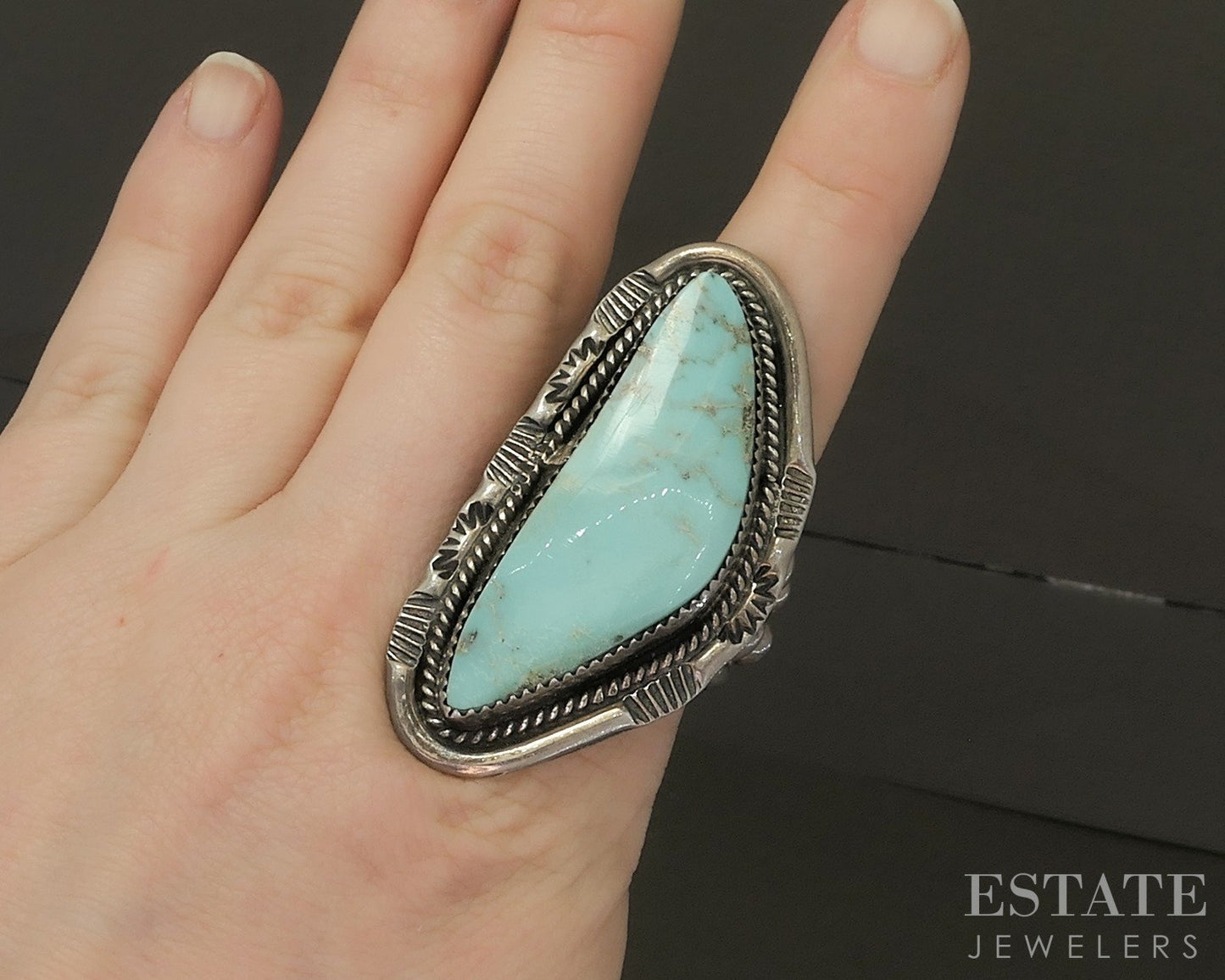 Vintage Sterling Natural Turquoise Navajo Benjamin Piaso Mens Ring 39.6g p25412