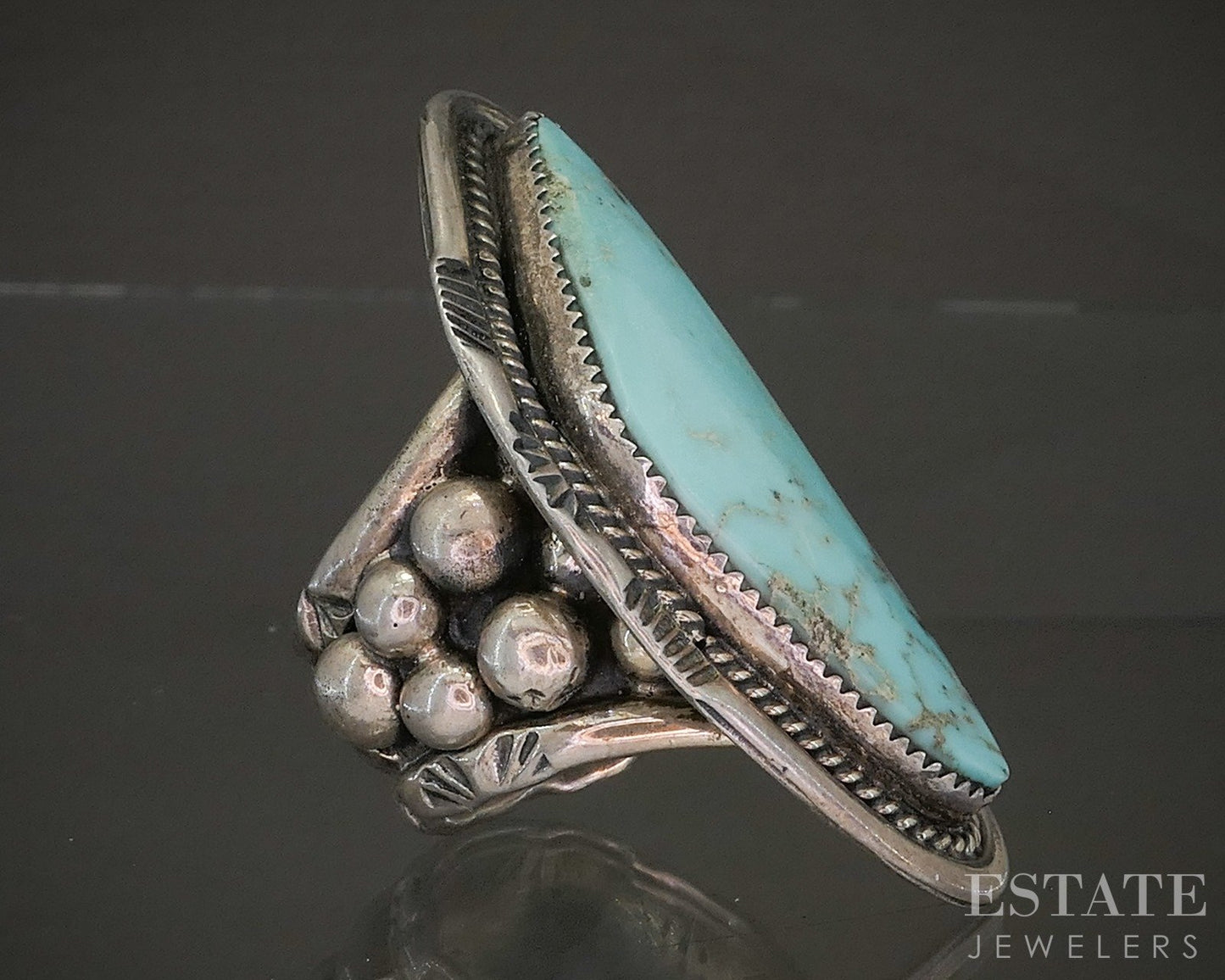 Vintage Sterling Natural Turquoise Navajo Benjamin Piaso Mens Ring 39.6g p25412