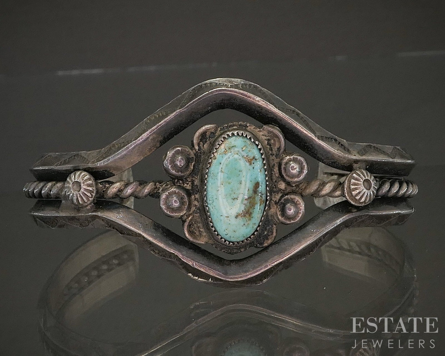 Vintage Sterling Natural Turquoise Fred Harvey Navajo Cuff Bracelet 34g p25423