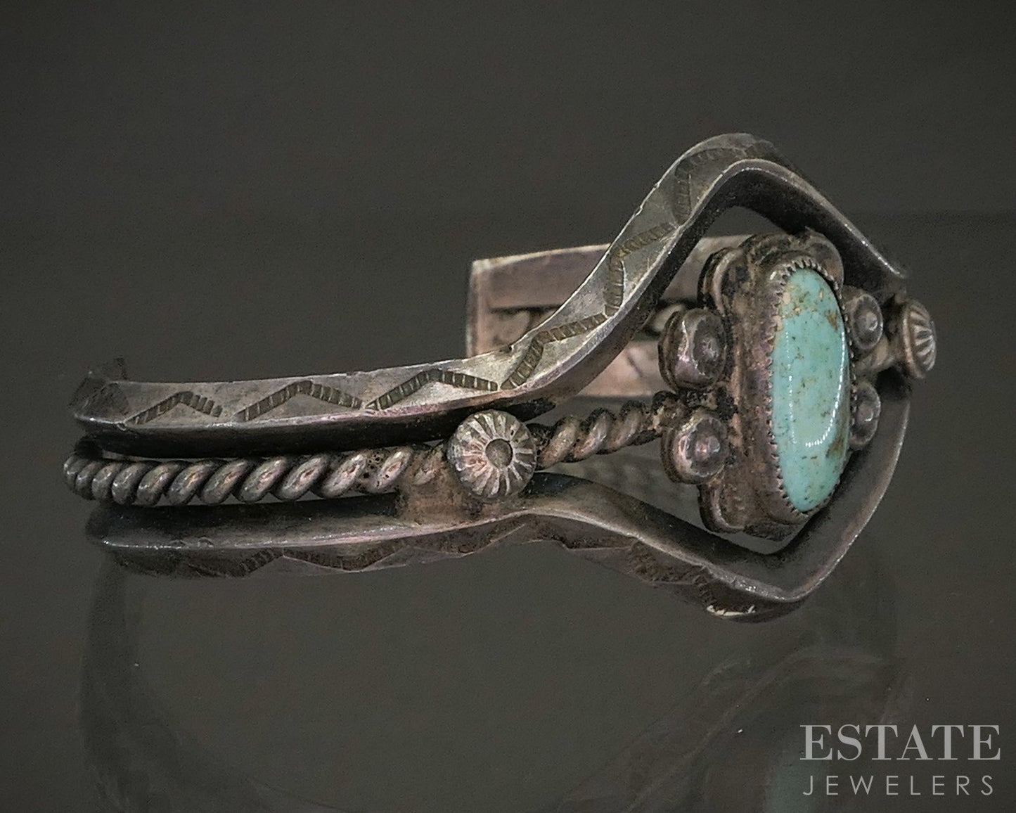 Vintage Sterling Natural Turquoise Fred Harvey Navajo Cuff Bracelet 34g p25423