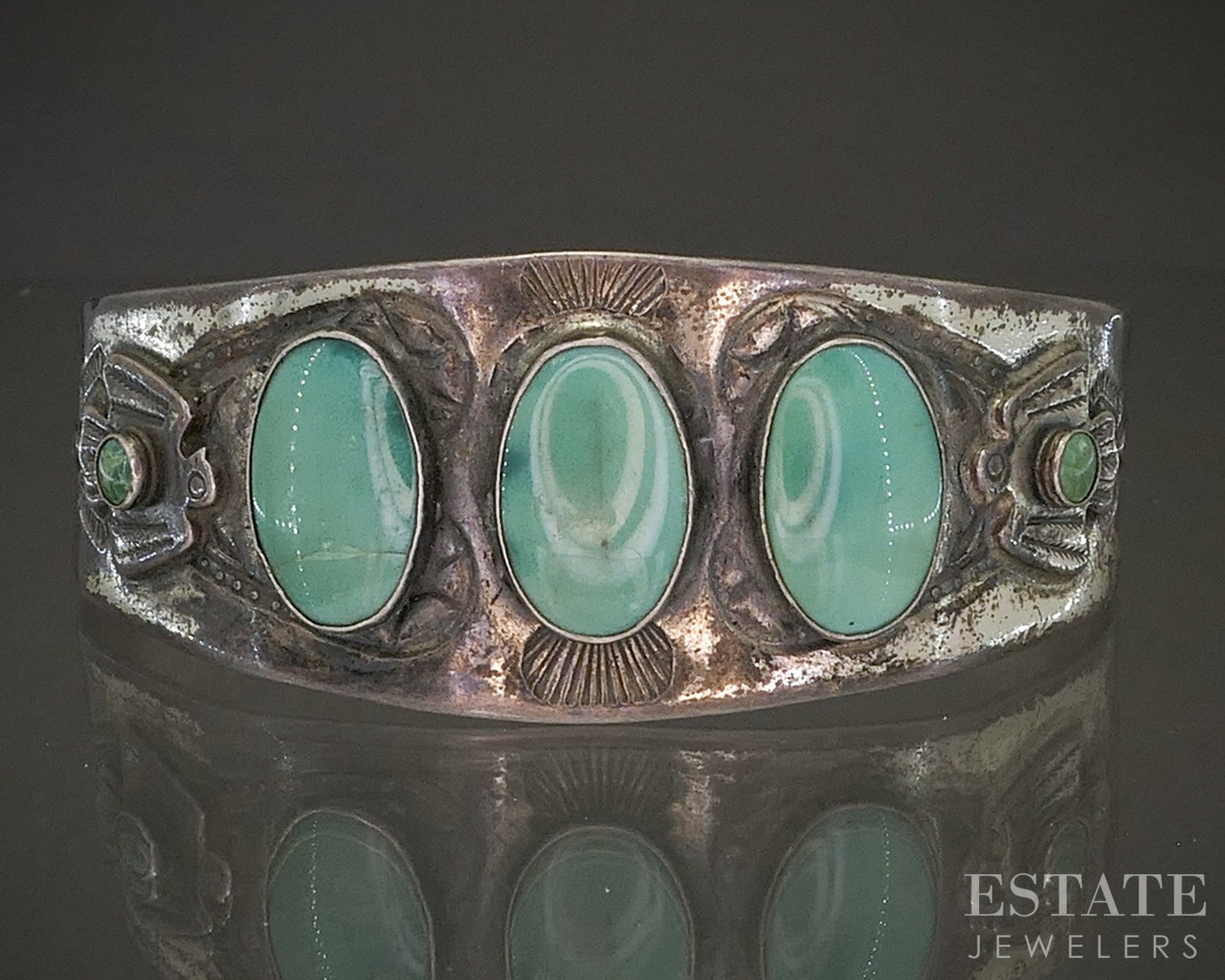 Vintage Sterling Natural Turquoise Fred Harvey Navajo Cuff Bracelet 36g p25424