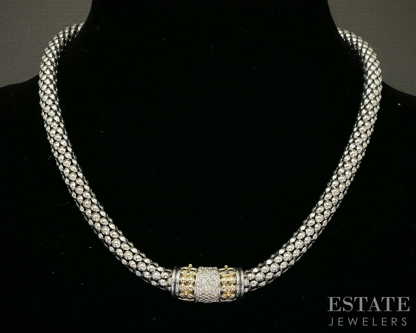 14k & Sterling Natural Diamond Beaded Popcorn Chain Necklace 43g 17"L p25428